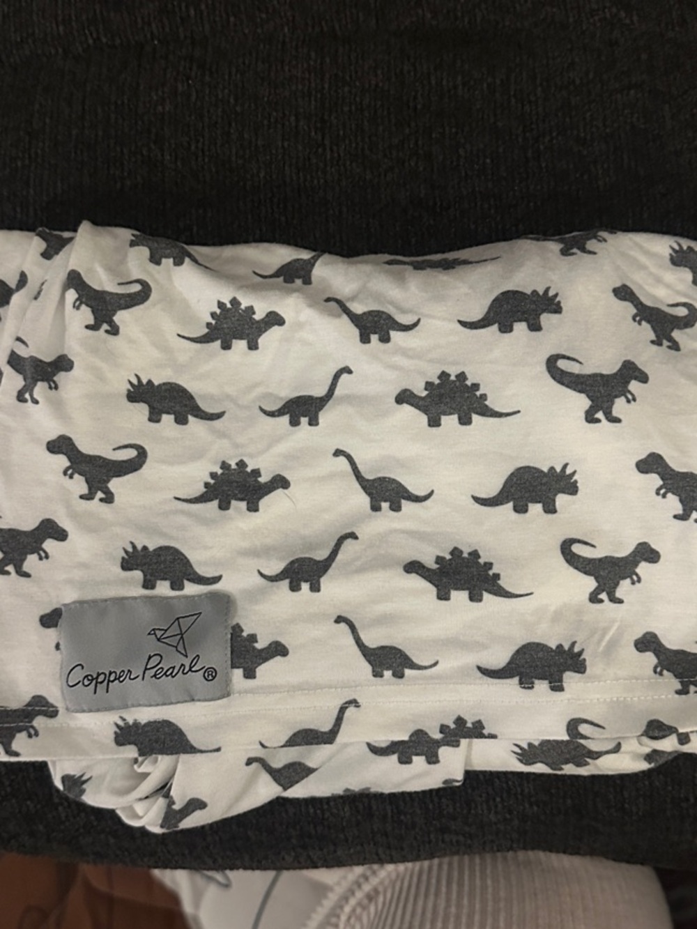 Copper Pearl Nursing/Carseat Cover- White with Gray Dinosaur Print